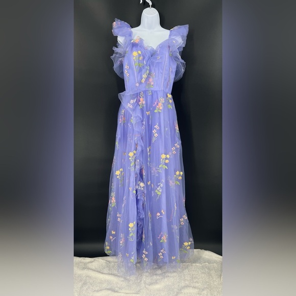 Fairycore formal Spaghetti Strap Floral Embriodered Dress in Purple size 10 NWOT - Picture 4 of 16